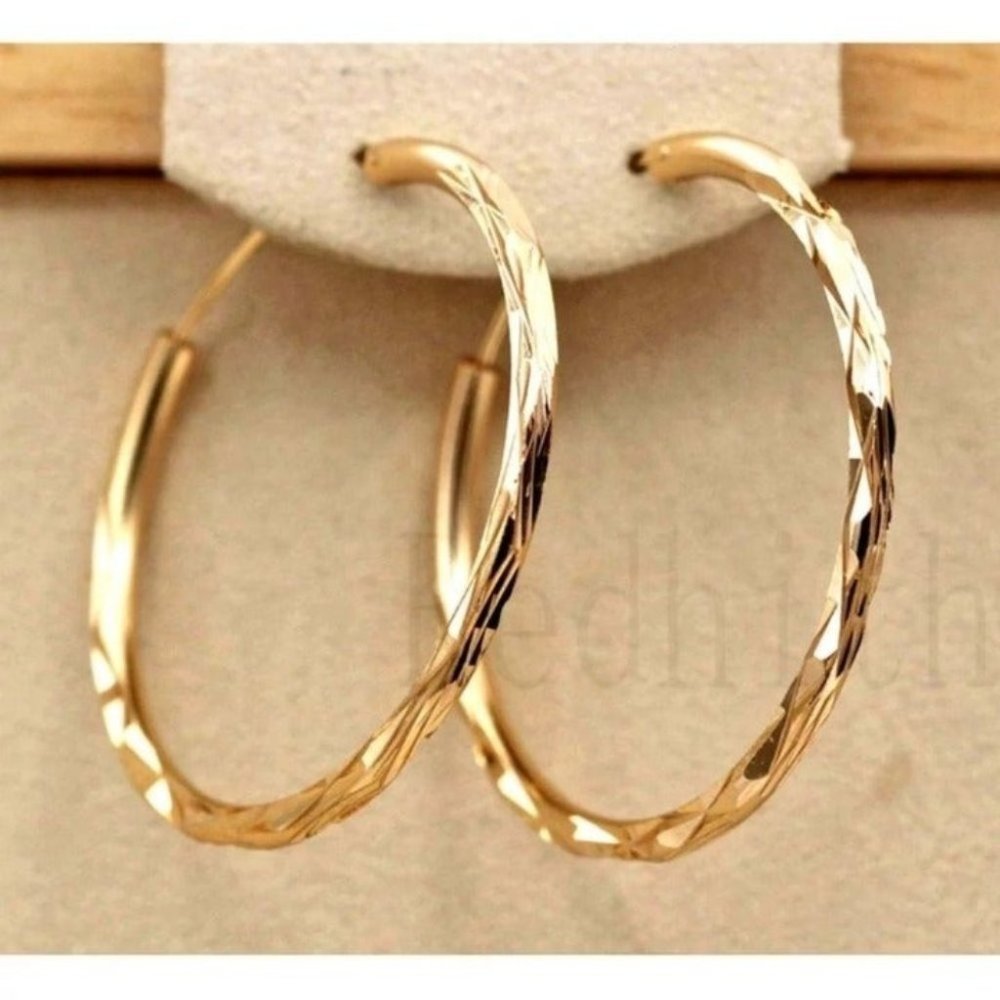 ***NEW 18K Gold Hoop Round Earrings - Picture 1 of 6